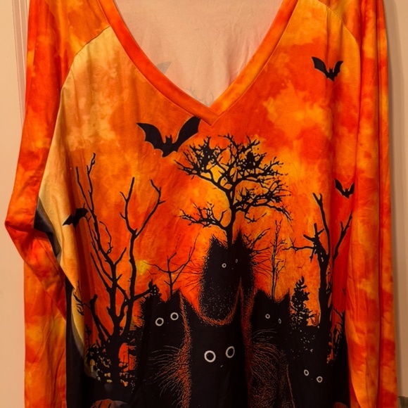BloomChic Halloween Cats & Pumpkins V-Neck Long Sleeve Top – Plus - Picture 6 of 11